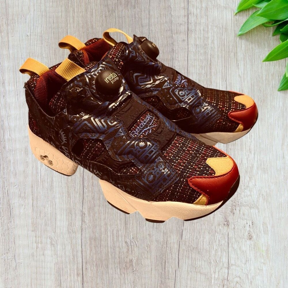 Reebok Women’s Instapump Fury Slip-On Sneakers — Black with Red & Yellow Accents